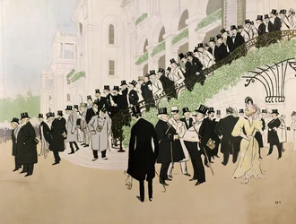 La escalera de la tribuna en el Jockey Club de Longchamps